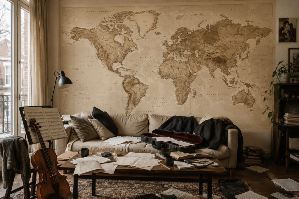Sepia versie van wereldkaart 746 als behang