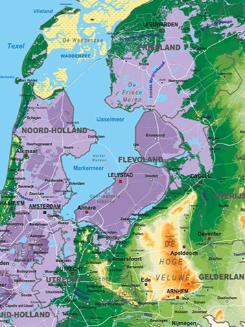 Nederlandkaart natuurkundig uitsnede kaart 1826
