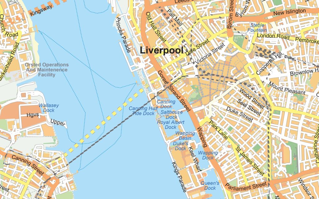 Stadsplattegronden overzicht, Kaart 1930 Liverpool uitsnede
