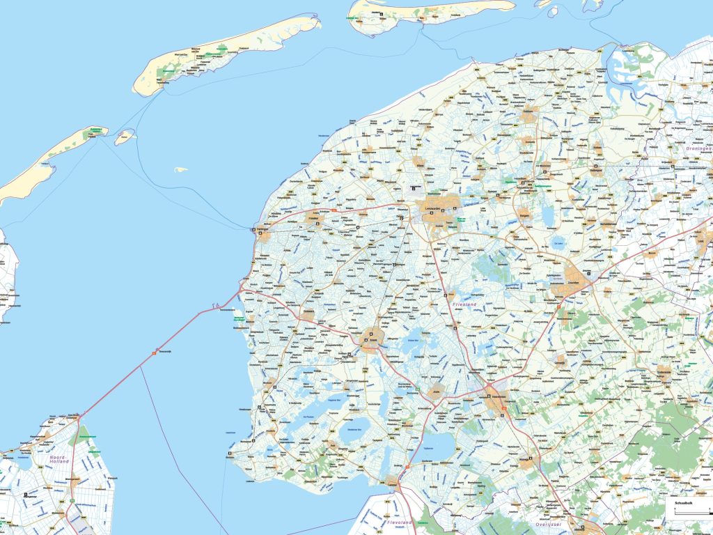 provinciekaarten friesland 439 natuurkundig met plaatsnamen