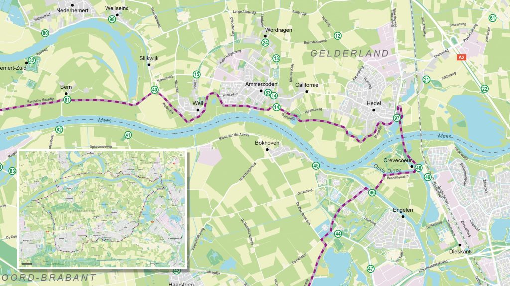 Een custom kaart van Noord-Brabant met fietsknooppunten.