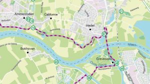 Ingezoomd voorbeeld van fietsknooppunten in Noord-Brabant op Nederland kaart
