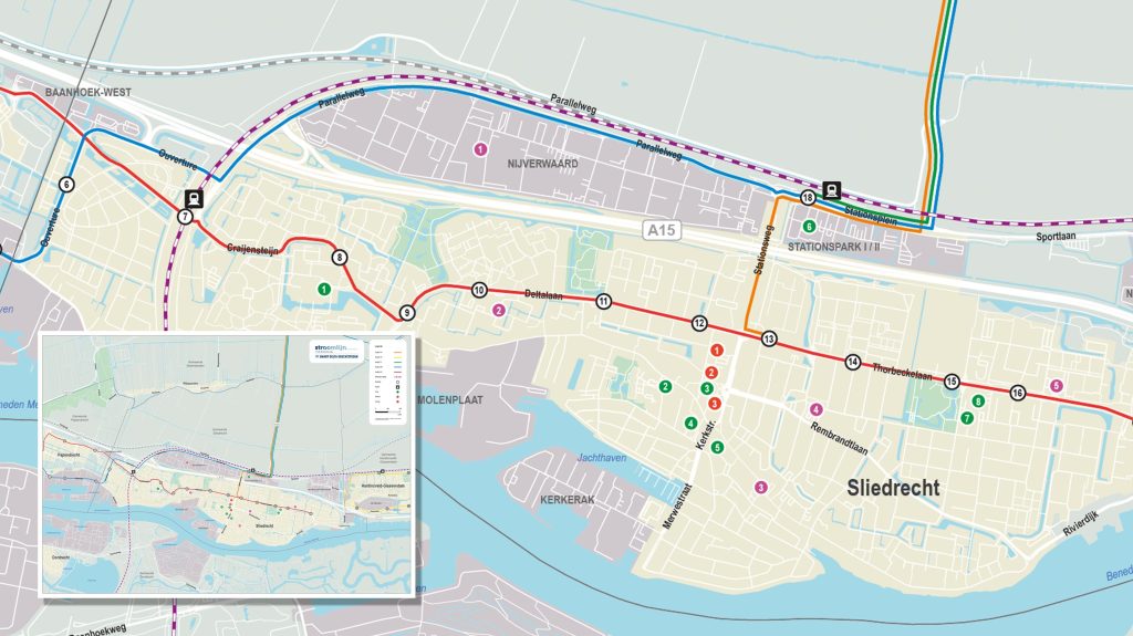 Een custom kaart voor Stroomlijn. Laat eeeen detail zien van vervoersroutes van het bedrijf op de kaart. In de linker onderhoek staat het hele kaartje in het klein.