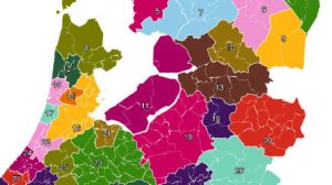 ingezoomd voorbeeld van een kaart met Corop gebieden Nederland in verschillende kleuren