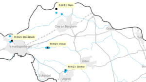 Ingezoomd voorbeeld van een kaart met de RWZI (rioolwaterzuiveringspunten) aangegeven