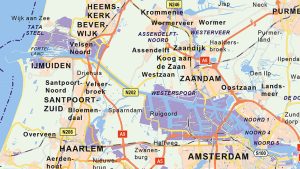 Ingezoomd voorbeeld van een kaart met Industrieterreinen in Nederland, gemarkeerd in paars