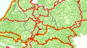 ingezoomd voorbeeld van Langeafstands fietsroutes op een Nederlandkaart