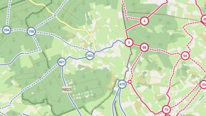 voorbeeld van wandelknooppunten op een ingezoomd stuk kaart van Nederland