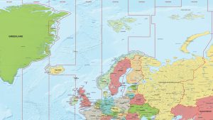 ingezoomd voorbeeld van een wereldkaart met tijdzones, Noord Europa en Groenland