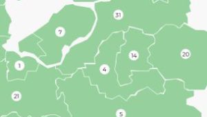 Ingezoomd voorbeeld van de zorgkantoorregio's in Nederland kaart