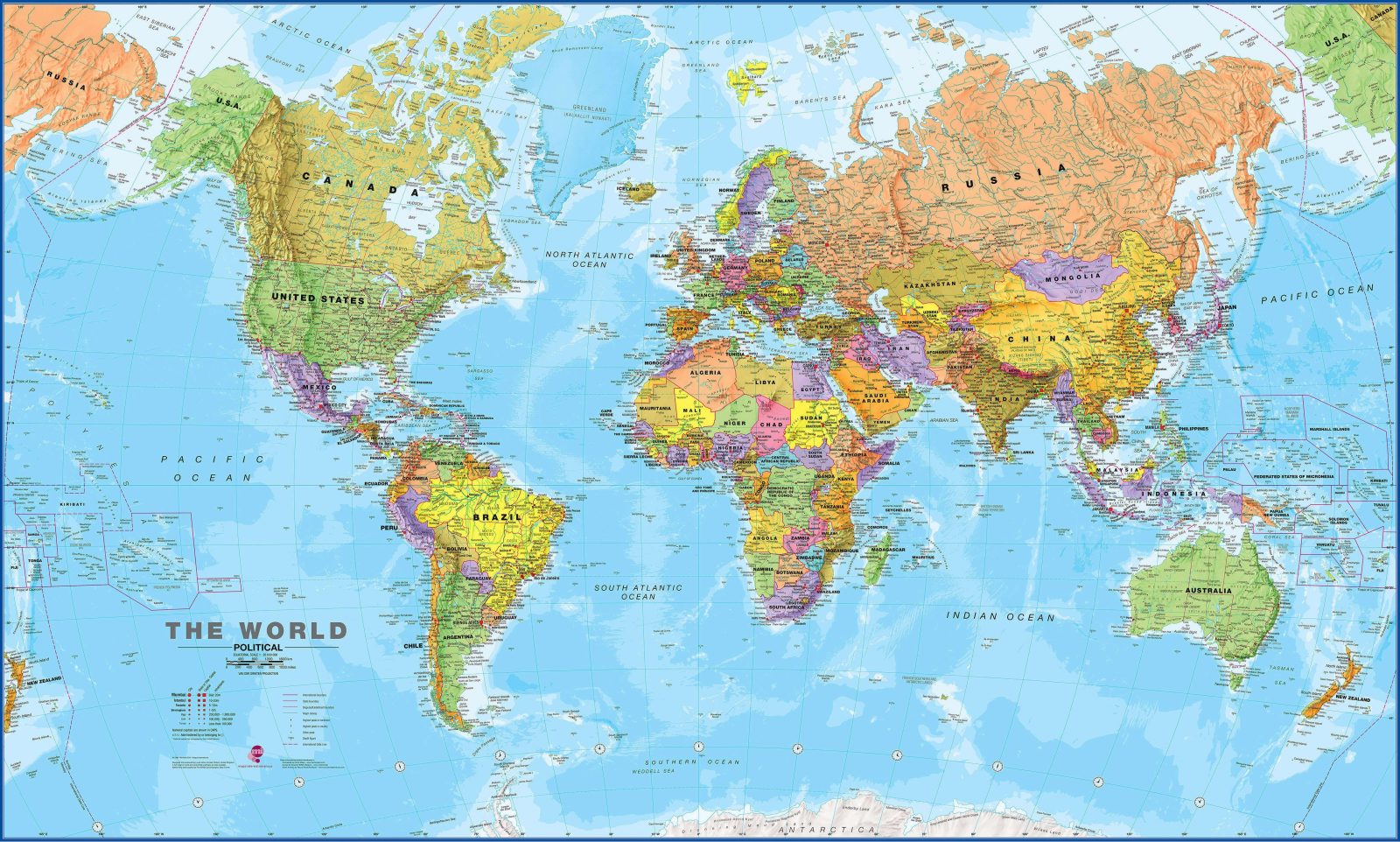 Maps International Wereldkaart staatkundig Engels XXL
